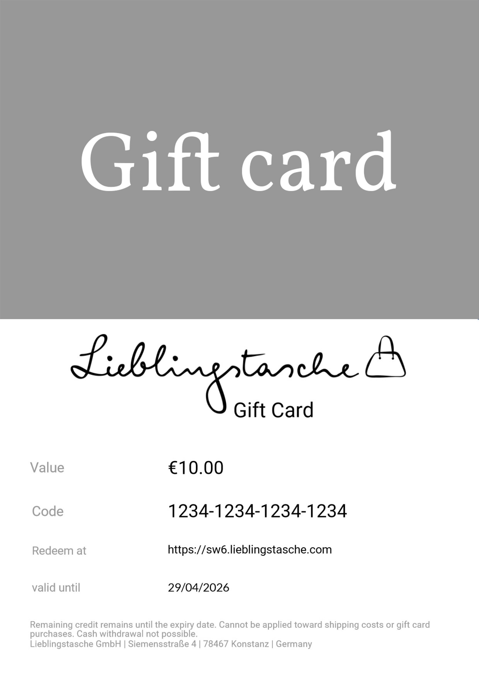  Lieblingstasche Online gift card