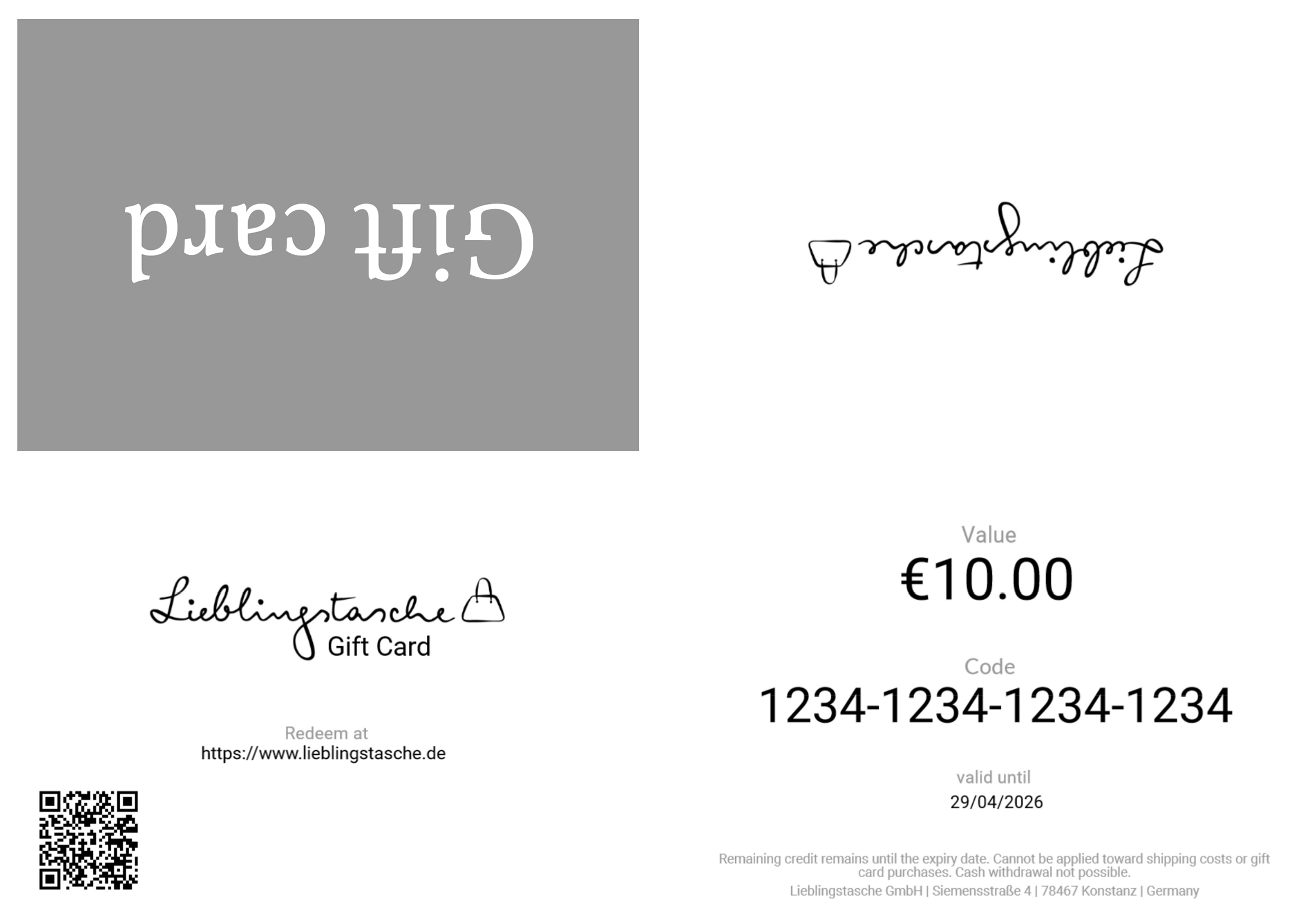 Lieblingstasche Printable gift card